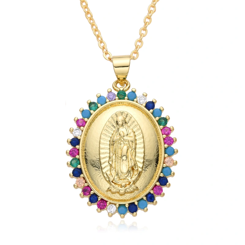 Joyas de cobre, accesorios colgantes religiosos, Virgen María microincrustada, colgante, collar retro versátil COPN/32-169