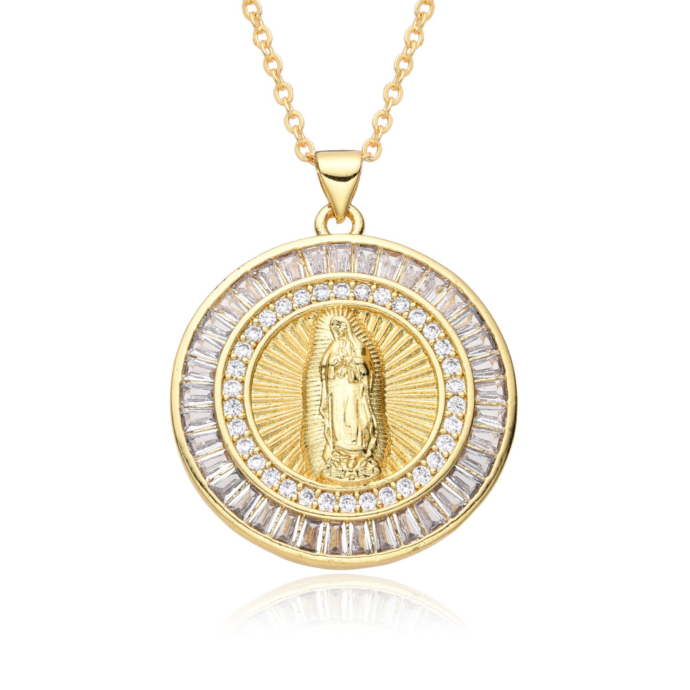 Joyería religiosa de cobre, collar Virgen María, diamante baguette con incrustaciones de diamantes, diseño de nicho, accesorios colgantes  COPN/32-173