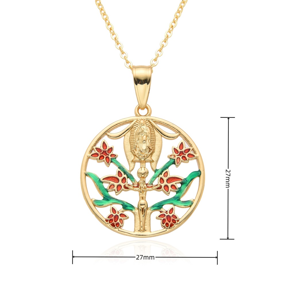 Joyería religiosa de cobre, colgante de diamantes y circonitas, Jesús Muerte, collar Virgen María  COPN/32-168
