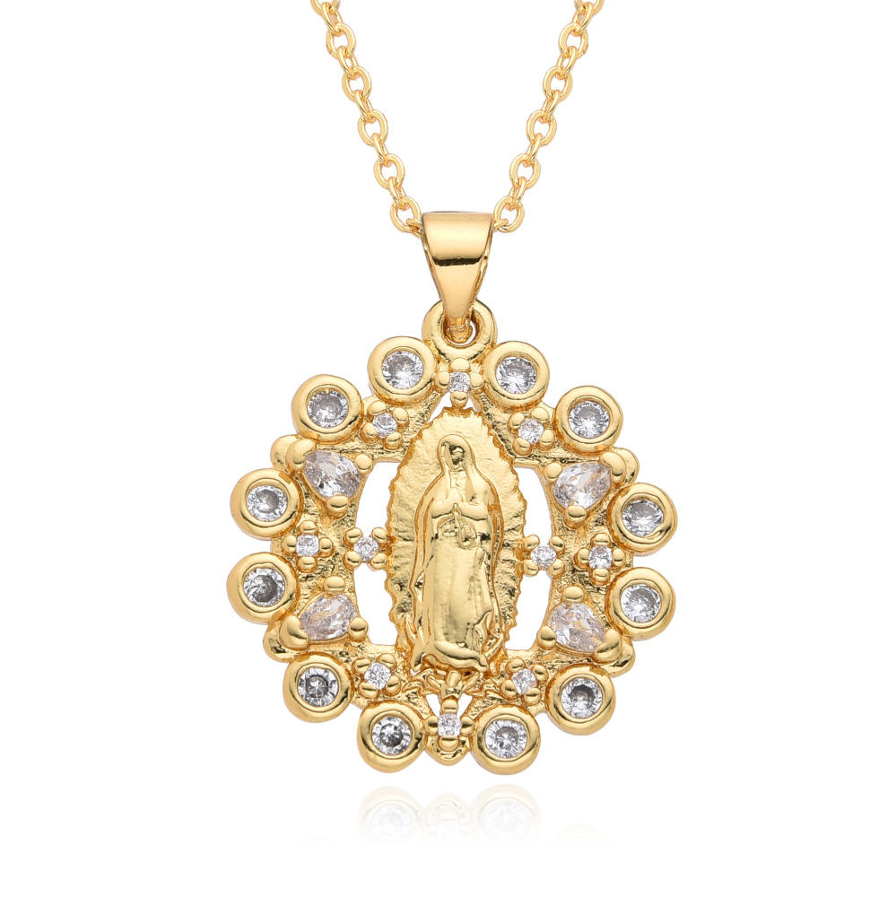 Joyas religiosas de cobre, colgante de diamantes y circonitas, joyería para mujer, collar Virgen María  COPN/32-167