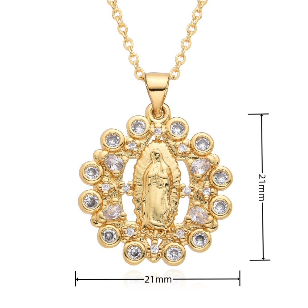 Joyas religiosas de cobre, colgante de diamantes y circonitas, joyería para mujer, collar Virgen María  COPN/32-167