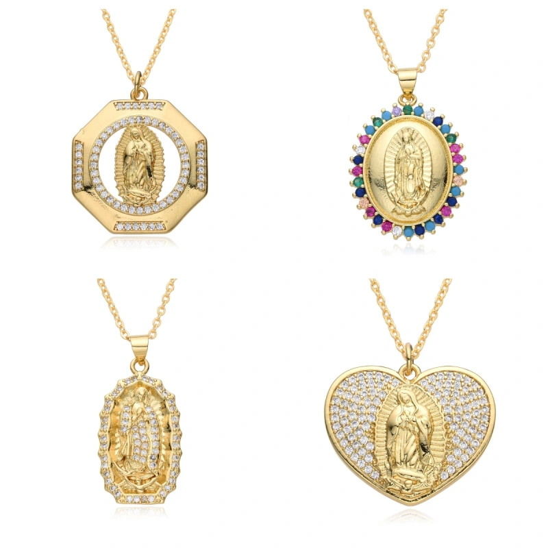 Joyas de cobre, accesorios colgantes religiosos, Virgen María microincrustada, colgante, collar retro versátil COPN/32-169