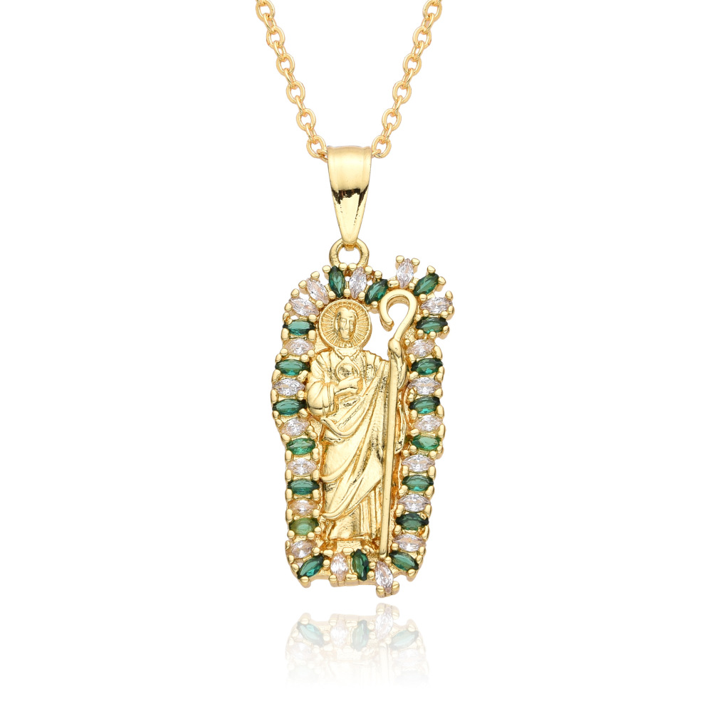 Joyería religiosa de cobre, collar Virgen María, diamante baguette con incrustaciones de diamantes, diseño de nicho, accesorios colgantes  COPN/32-173