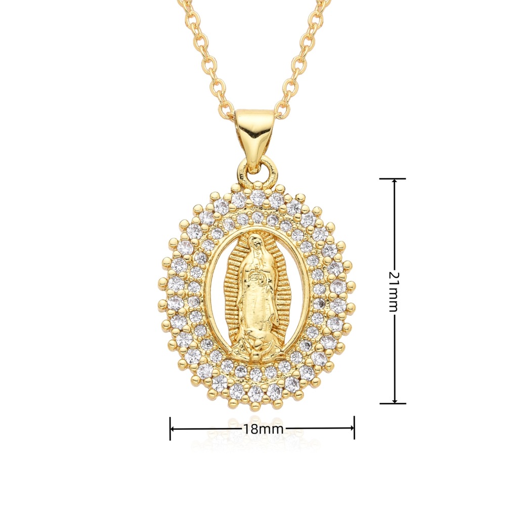 Joyas religiosas de cobre, colgante de diamantes y circonitas, joyería para mujer, collar Virgen María  COPN/32-167
