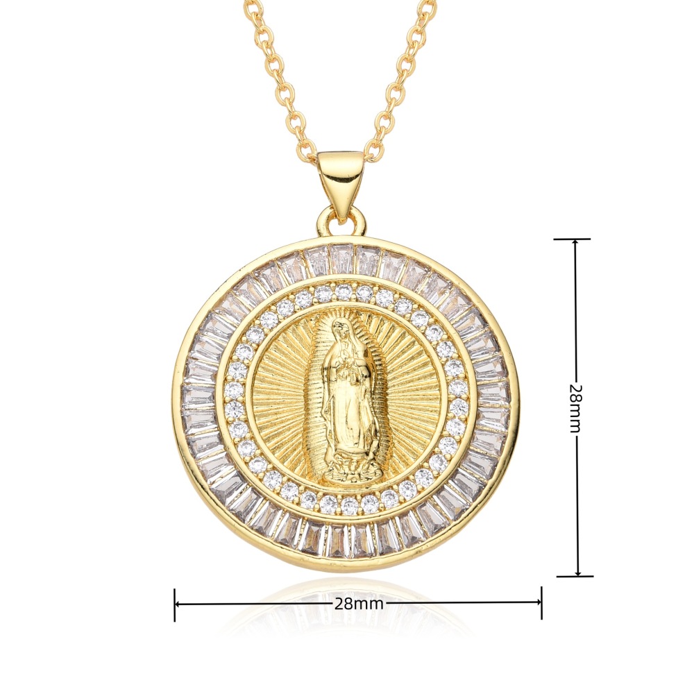 Joyería religiosa de cobre, collar Virgen María, diamante baguette con incrustaciones de diamantes, diseño de nicho, accesorios colgantes  COPN/32-173