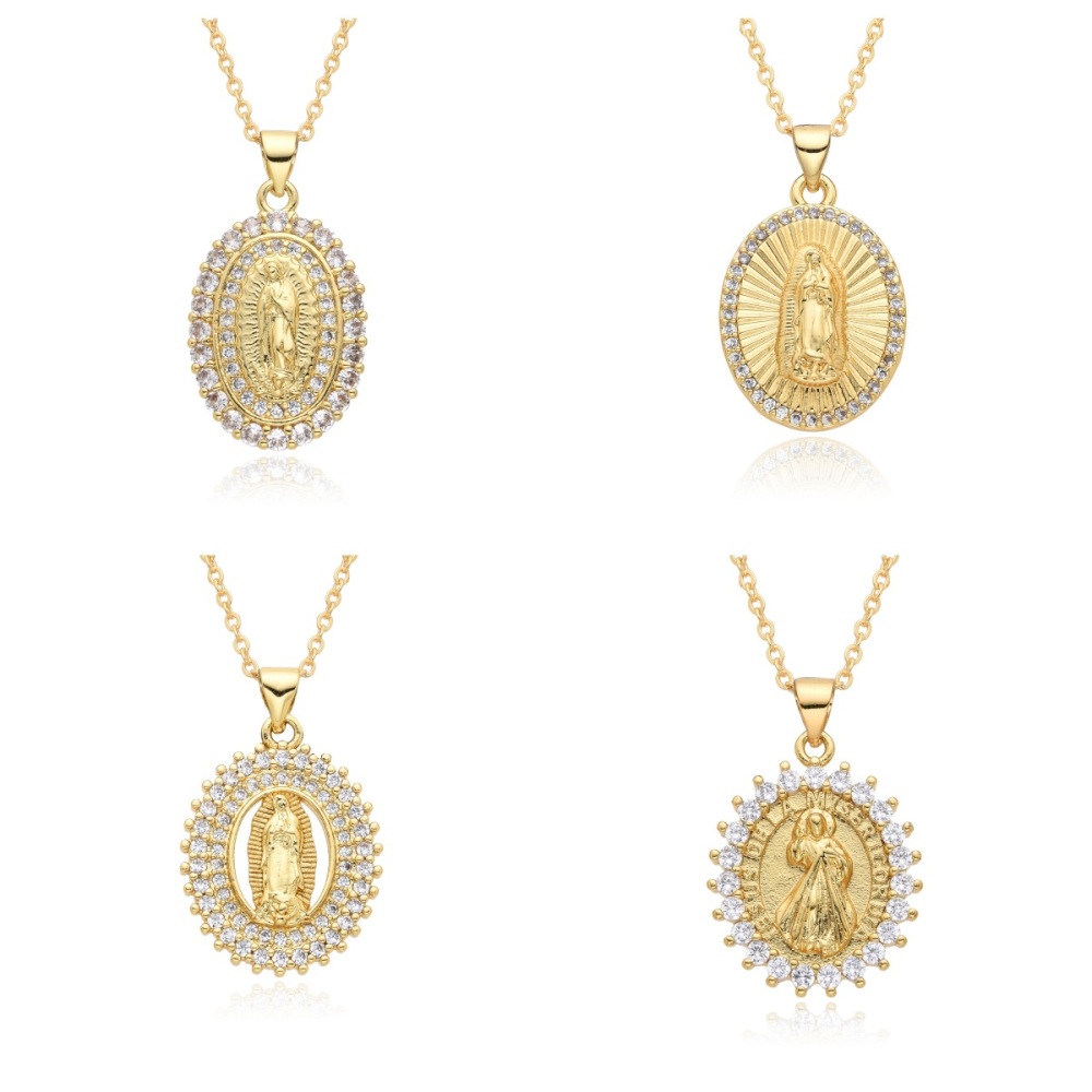 Joyas religiosas de cobre, colgante de diamantes y circonitas, joyería para mujer, collar Virgen María  COPN/32-167