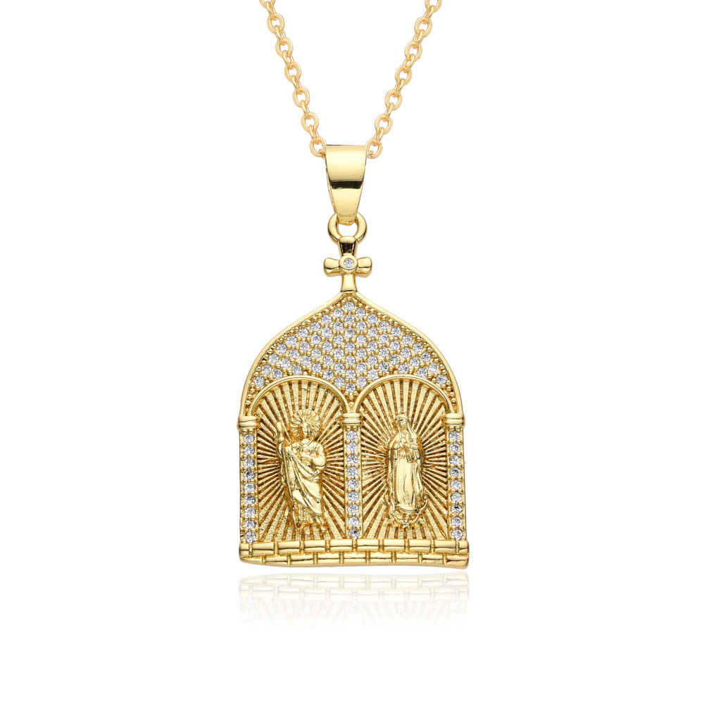 Joyería religiosa de cobre, colgante de diamantes y circonitas, Jesús Muerte, collar Virgen María  COPN/32-168