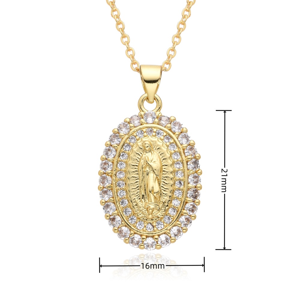 Joyas religiosas de cobre, colgante de diamantes y circonitas, joyería para mujer, collar Virgen María  COPN/32-167