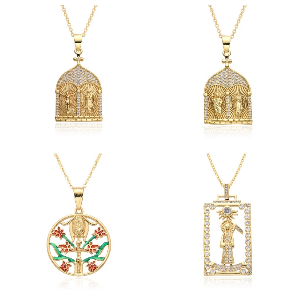 Joyería religiosa de cobre, colgante de diamantes y circonitas, Jesús Muerte, collar Virgen María  COPN/32-168