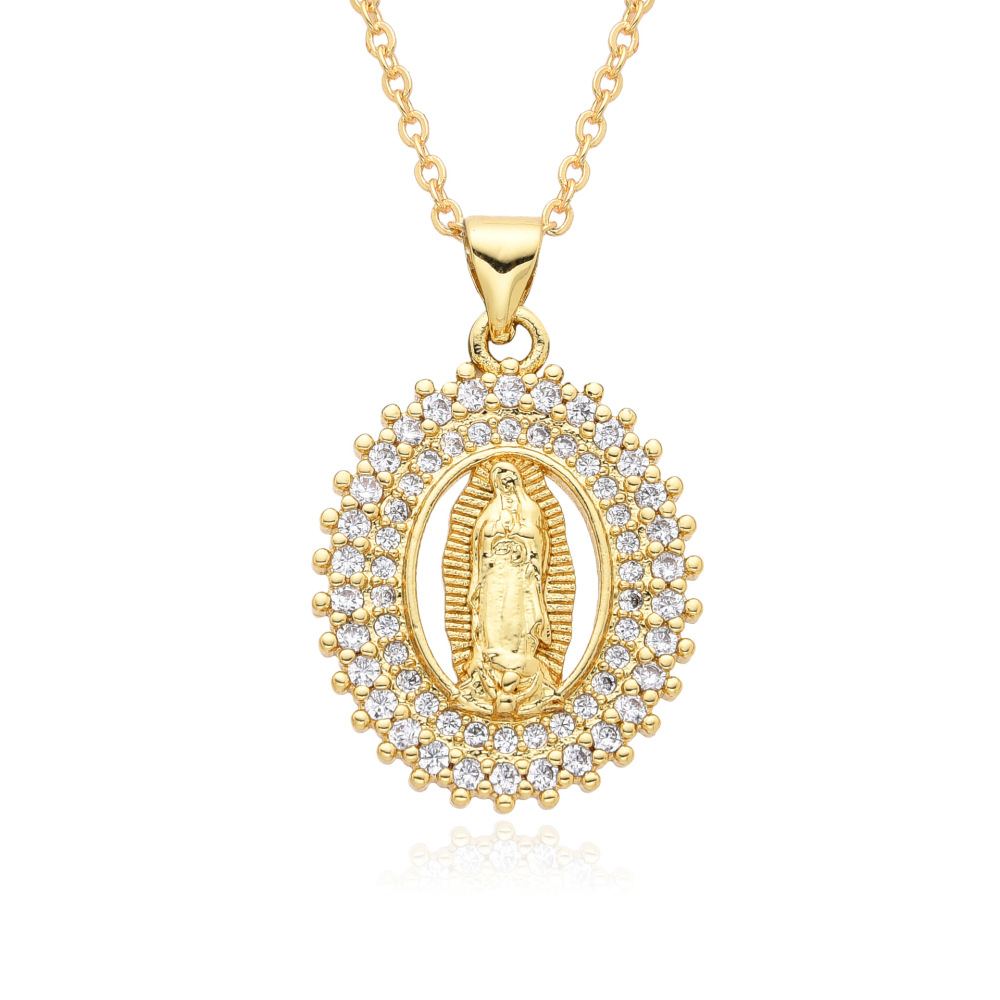 Joyas religiosas de cobre, colgante de diamantes y circonitas, joyería para mujer, collar Virgen María  COPN/32-167
