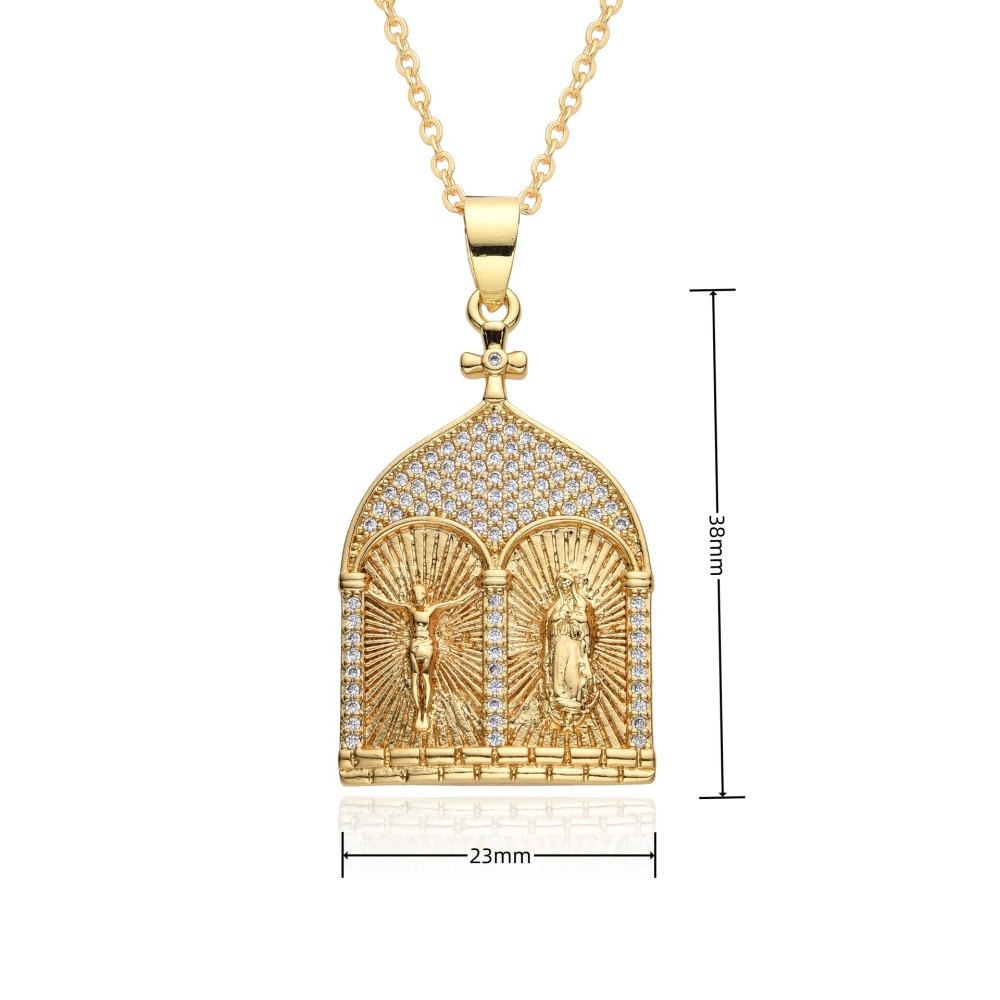 Joyería religiosa de cobre, colgante de diamantes y circonitas, Jesús Muerte, collar Virgen María  COPN/32-168