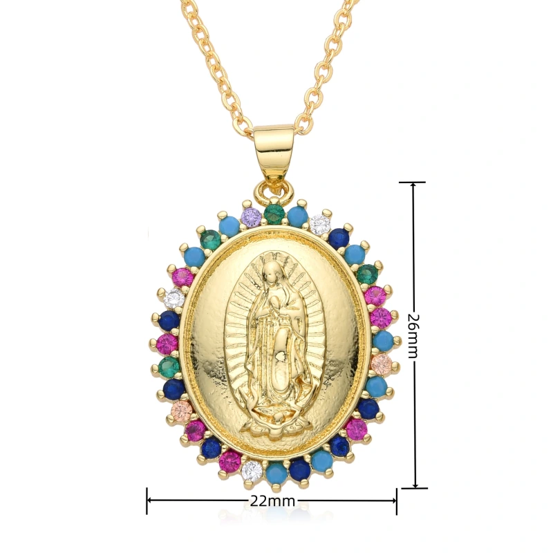 Joyas de cobre, accesorios colgantes religiosos, Virgen María microincrustada, colgante, collar retro versátil COPN/32-169