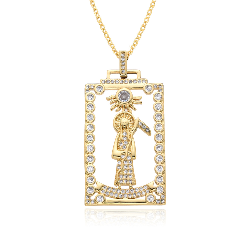 Joyería religiosa de cobre, colgante de diamantes y circonitas, Jesús Muerte, collar Virgen María  COPN/32-168