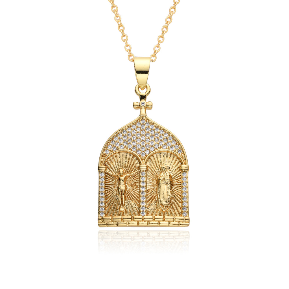 Joyería religiosa de cobre, colgante de diamantes y circonitas, Jesús Muerte, collar Virgen María  COPN/32-168