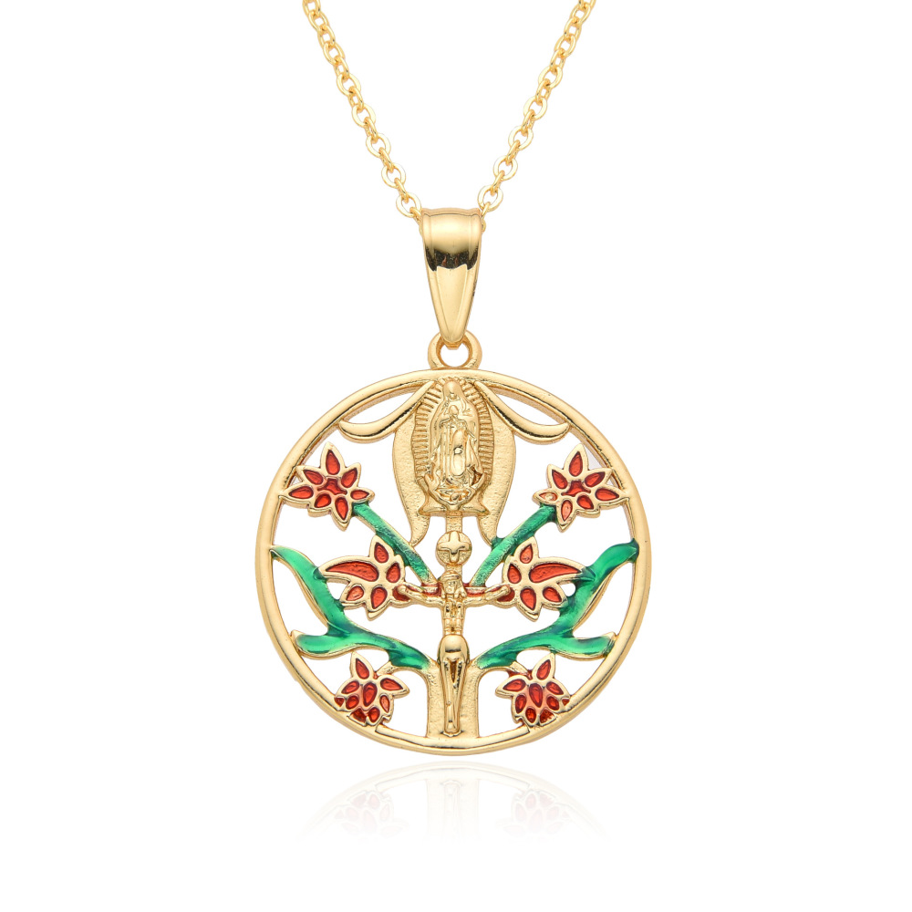 Joyería religiosa de cobre, colgante de diamantes y circonitas, Jesús Muerte, collar Virgen María  COPN/32-168