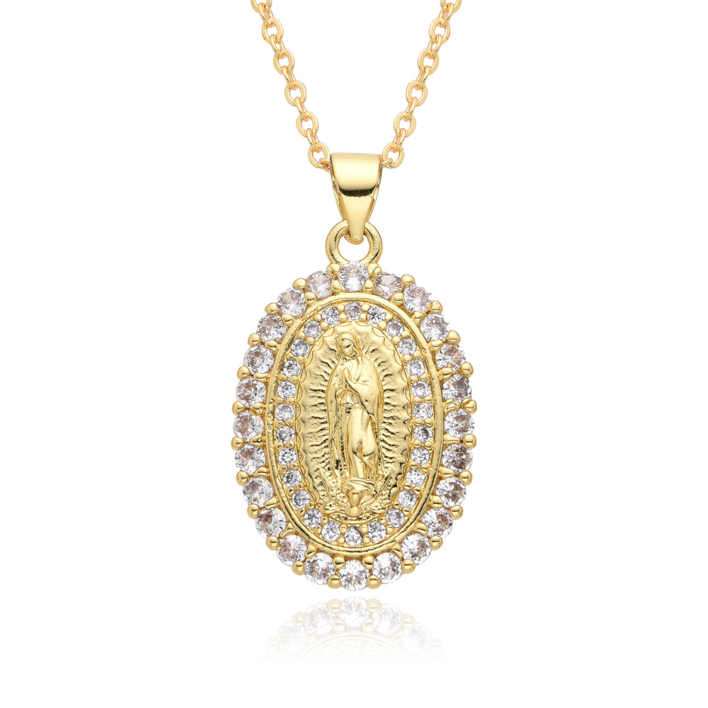 Joyas religiosas de cobre, colgante de diamantes y circonitas, joyería para mujer, collar Virgen María  COPN/32-167