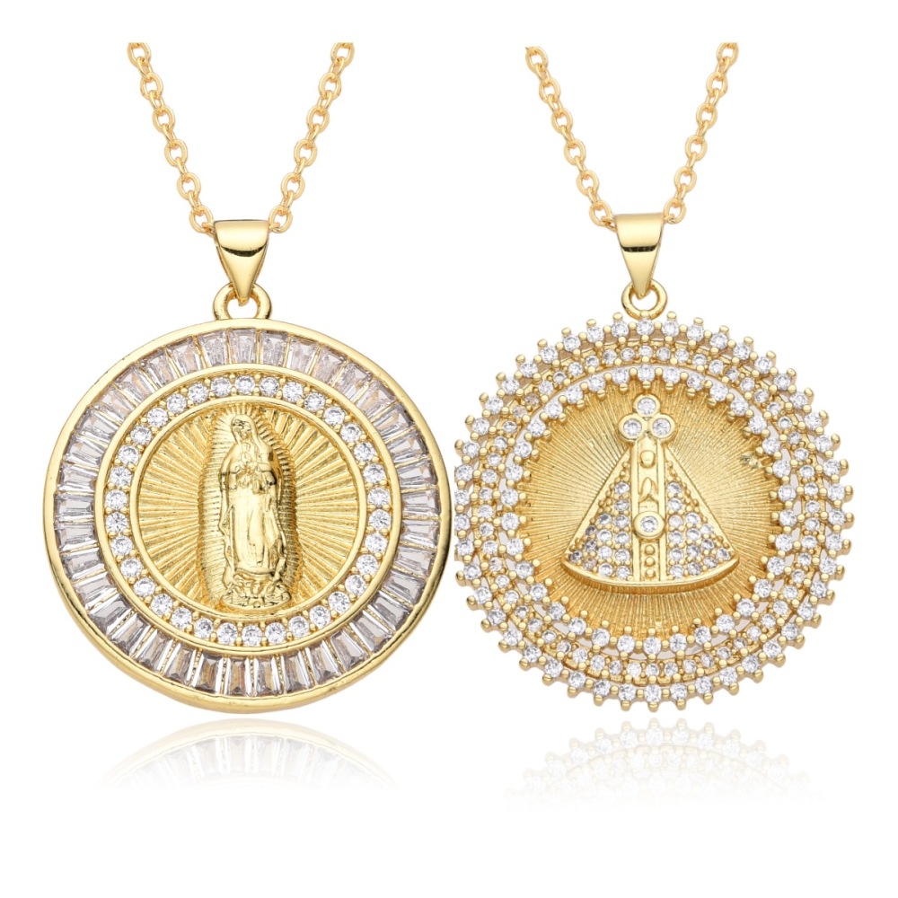 Joyería religiosa de cobre, collar Virgen María, diamante baguette con incrustaciones de diamantes, diseño de nicho, accesorios colgantes  COPN/32-173