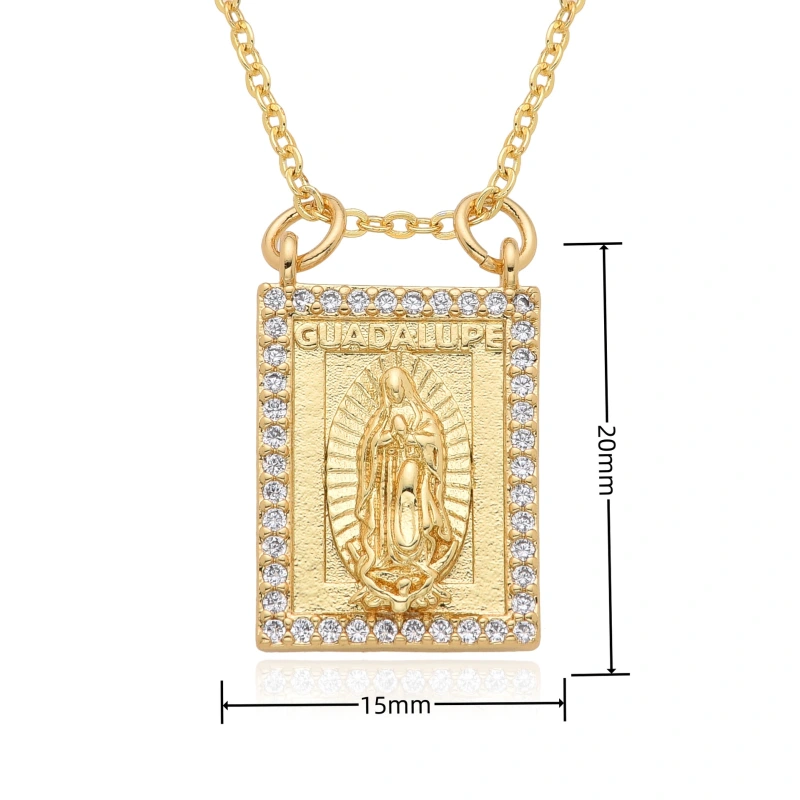 Joyería religiosa de cobre, colgante de diamantes y circonitas, cuadrado redondo, collar Virgen María  COPN/32-180