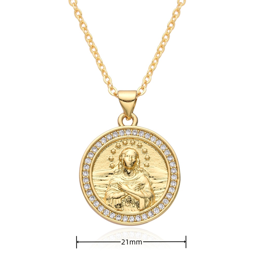 Colgante de joyería religiosa, collar de circón de diamante de la Virgen María, San Benito, joyería de tarjeta cuadrada redonda de moda retro  COPN/32-179