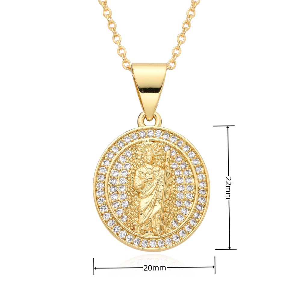 Joyería religiosa de cobre, colgante de diamantes y circonitas, cuadrado redondo, collar Virgen María  COPN/32-180