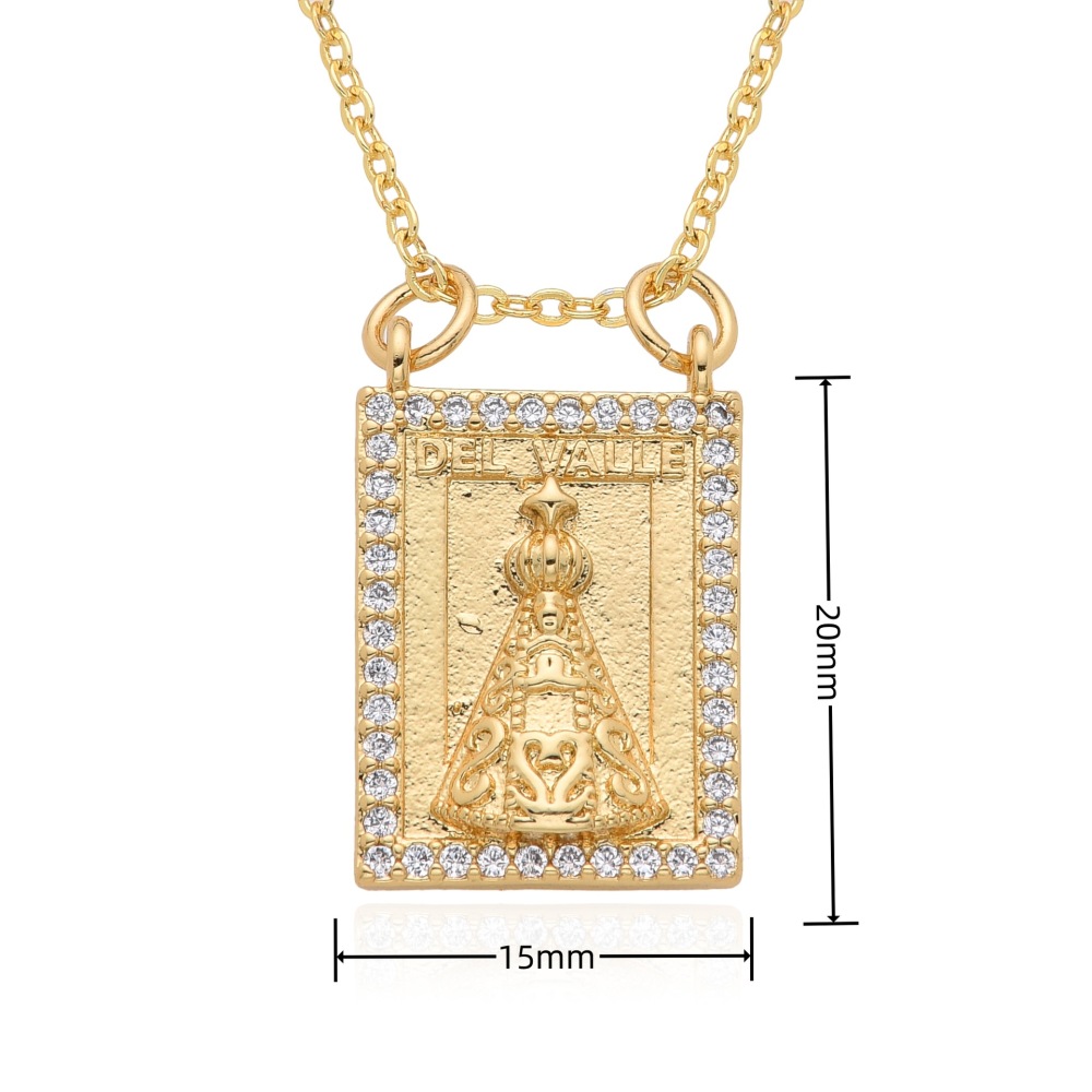 Joyería religiosa de cobre, colgante de diamantes y circonitas, cuadrado redondo, collar Virgen María  COPN/32-180