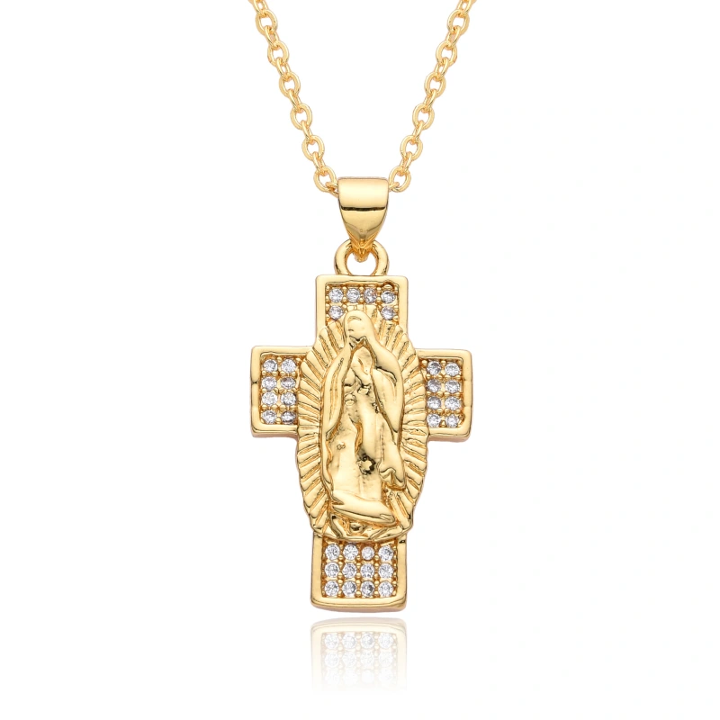 Colgante de joyería religiosa Virgen María San Benito diamante collar de circón retro moda ovalada redonda cruz cuadrada joyería  COPN/32-177