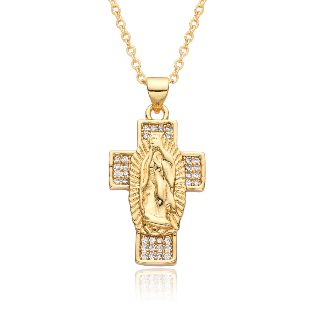 Colgante de joyería religiosa Virgen María San Benito diamante collar de circón retro moda ovalada redonda cruz cuadrada joyería  COPN/32-177