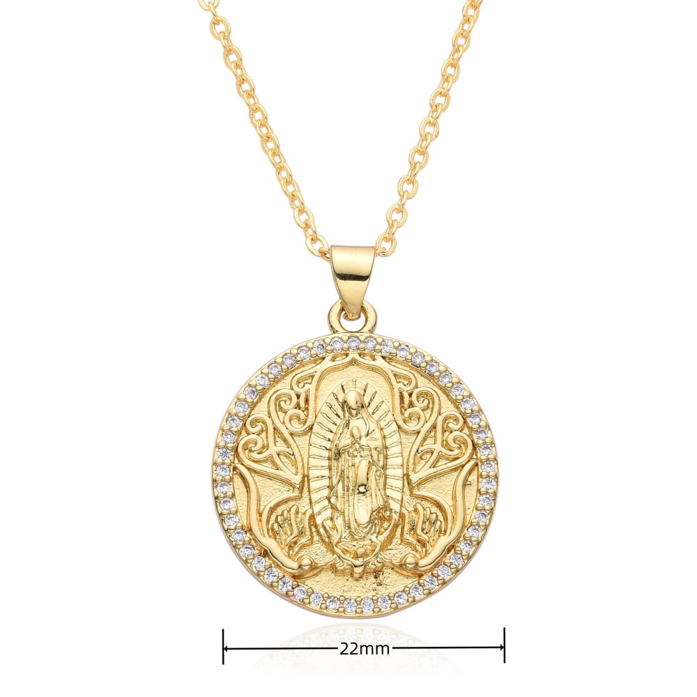 Colgante de joyería religiosa, collar de circón de diamante de la Virgen María, San Benito, joyería de tarjeta cuadrada redonda de moda retro  COPN/32-179