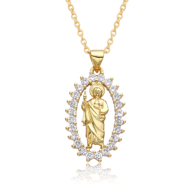 Colgante de joyería religiosa Virgen María San Benito diamante collar de circón retro moda ovalada redonda cruz cuadrada joyería  COPN/32-177
