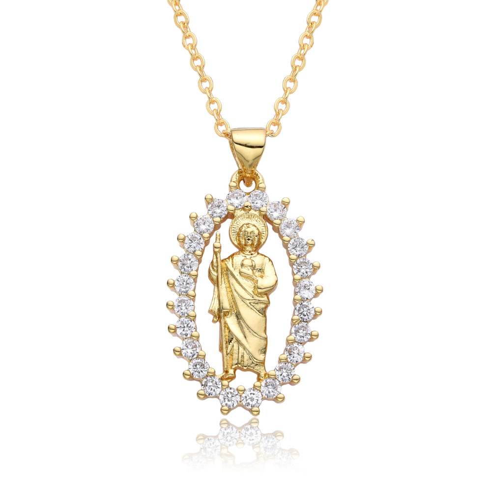Colgante de joyería religiosa Virgen María San Benito diamante collar de circón retro moda ovalada redonda cruz cuadrada joyería  COPN/32-177