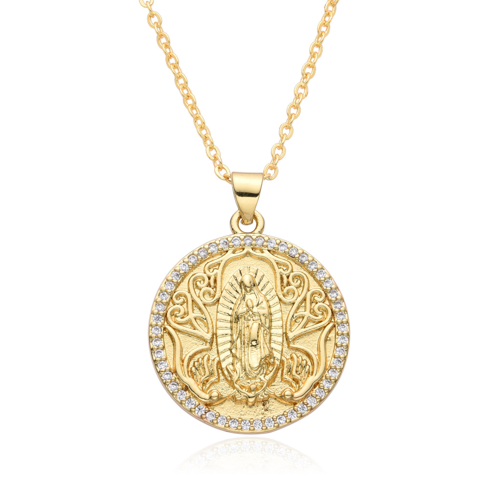 Colgante de joyería religiosa, collar de circón de diamante de la Virgen María, San Benito, joyería de tarjeta cuadrada redonda de moda retro  COPN/32-179