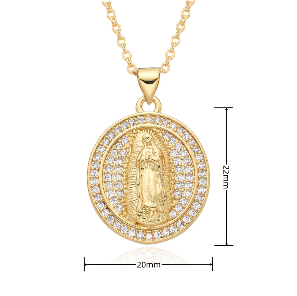 Joyería religiosa de cobre, colgante de diamantes y circonitas, cuadrado redondo, collar Virgen María  COPN/32-180