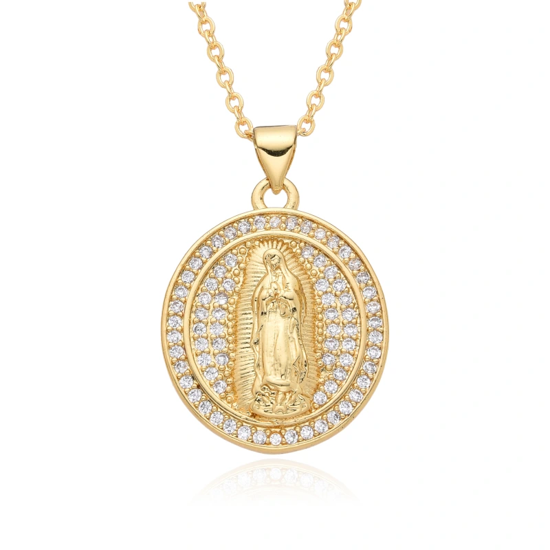 Joyería religiosa de cobre, colgante de diamantes y circonitas, cuadrado redondo, collar Virgen María  COPN/32-180