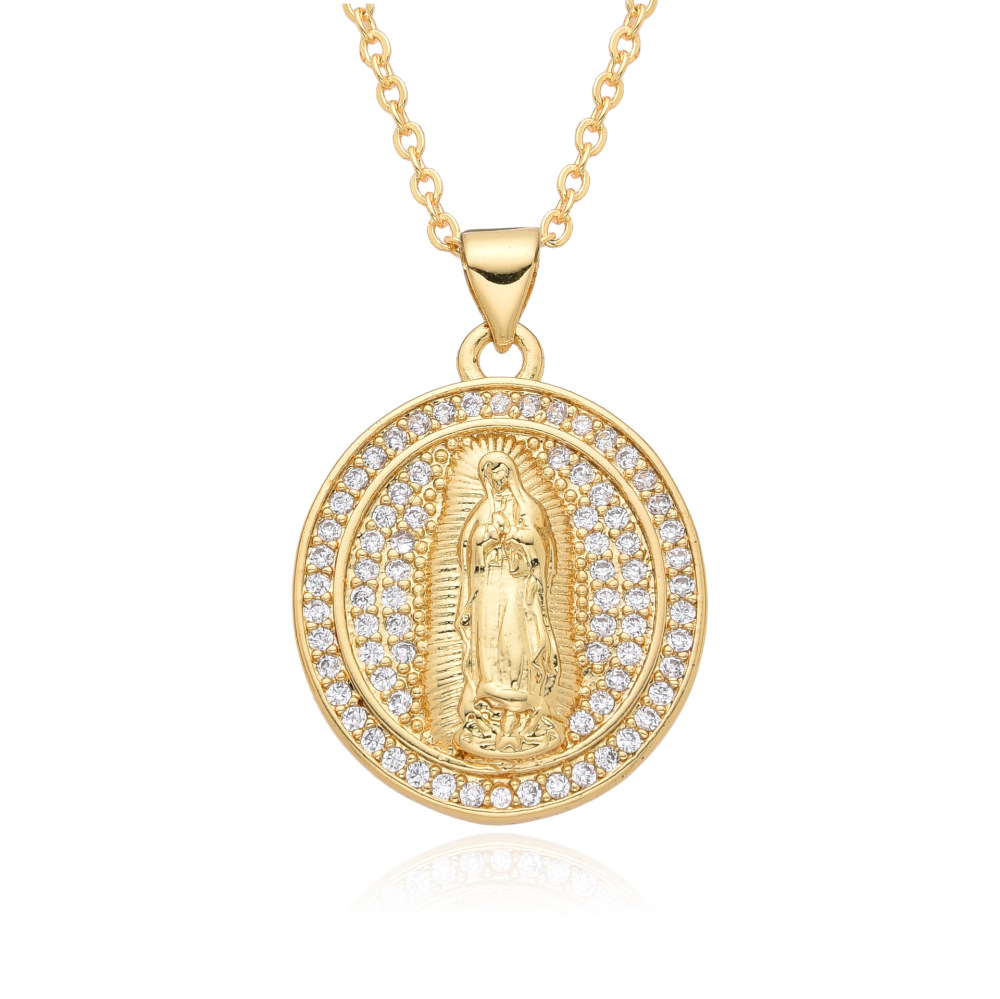 Joyería religiosa de cobre, colgante de diamantes y circonitas, cuadrado redondo, collar Virgen María  COPN/32-180