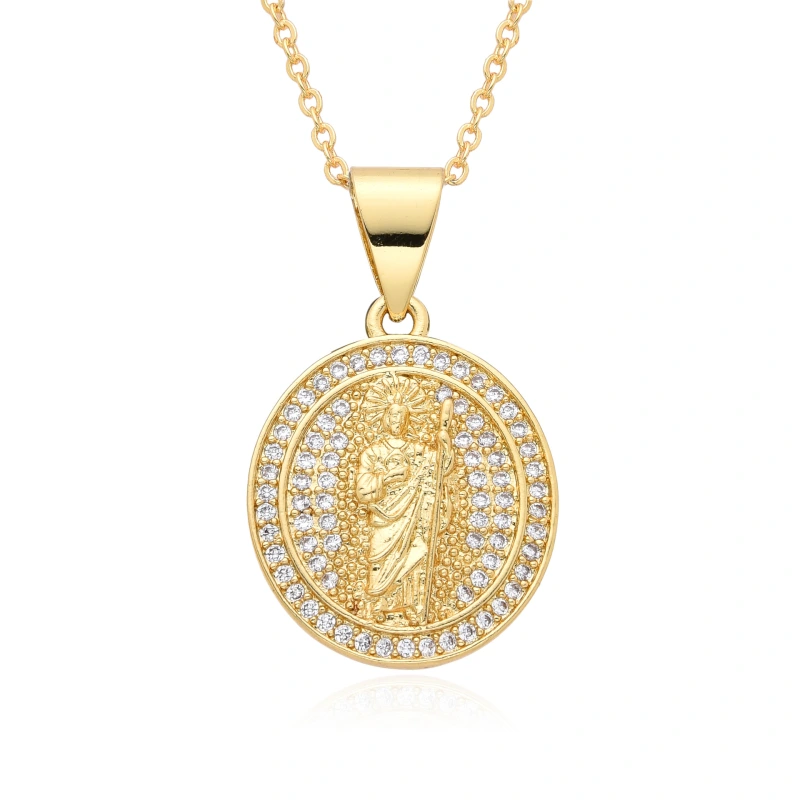 Joyería religiosa de cobre, colgante de diamantes y circonitas, cuadrado redondo, collar Virgen María  COPN/32-180