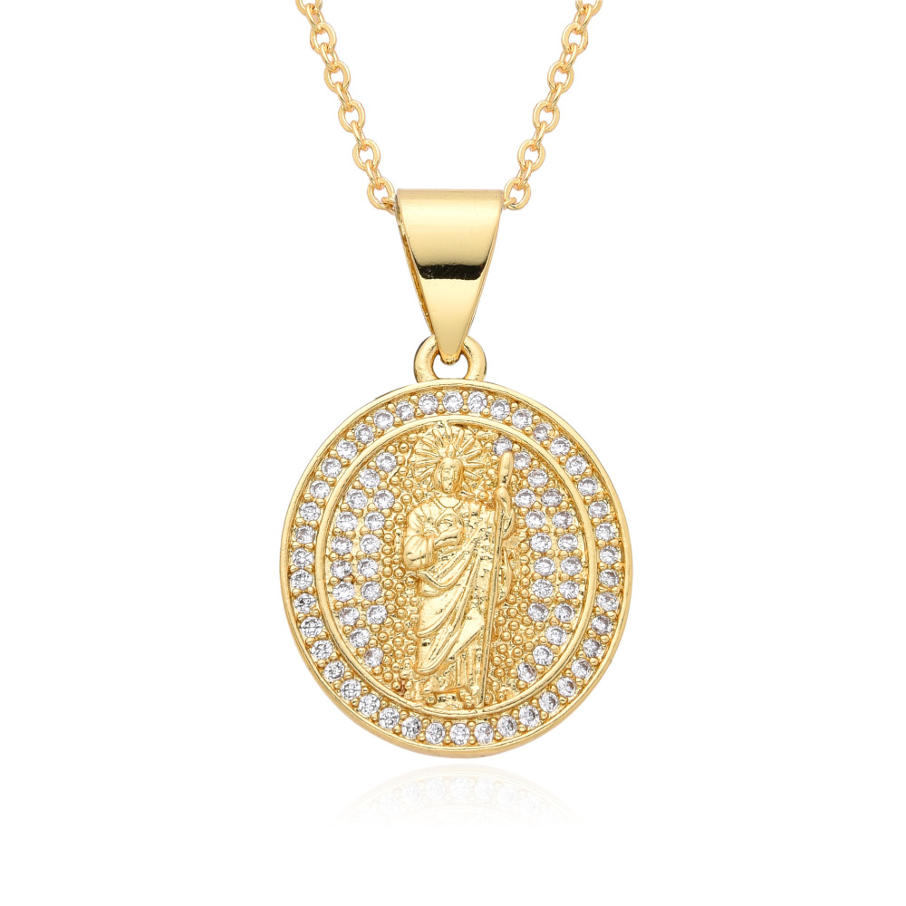 Joyería religiosa de cobre, colgante de diamantes y circonitas, cuadrado redondo, collar Virgen María  COPN/32-180