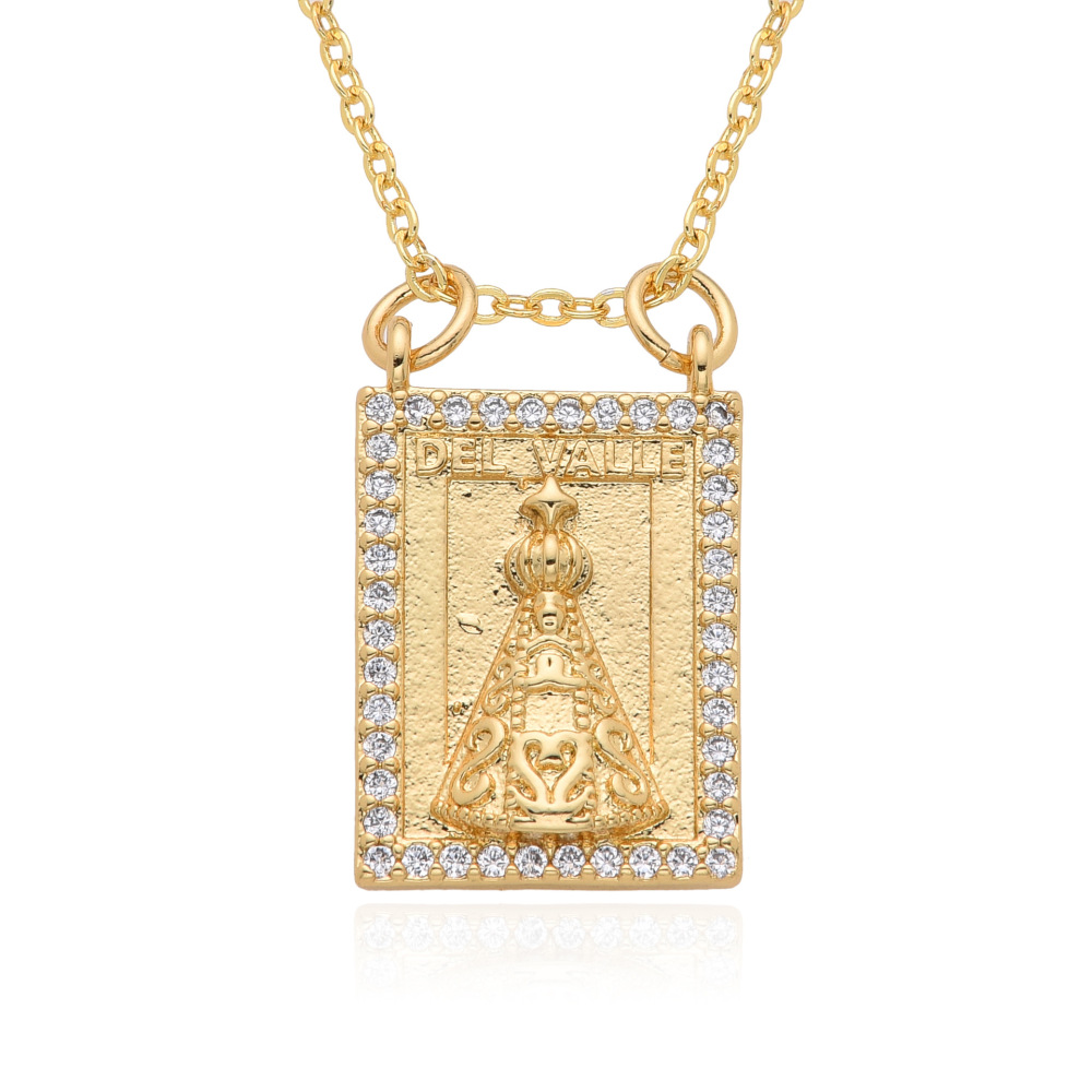 Joyería religiosa de cobre, colgante de diamantes y circonitas, cuadrado redondo, collar Virgen María  COPN/32-180