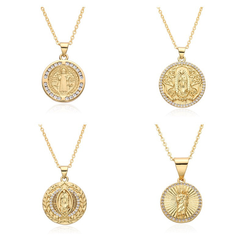 Colgante de joyería religiosa, collar de circón de diamante de la Virgen María, San Benito, joyería de tarjeta cuadrada redonda de moda retro  COPN/32-179