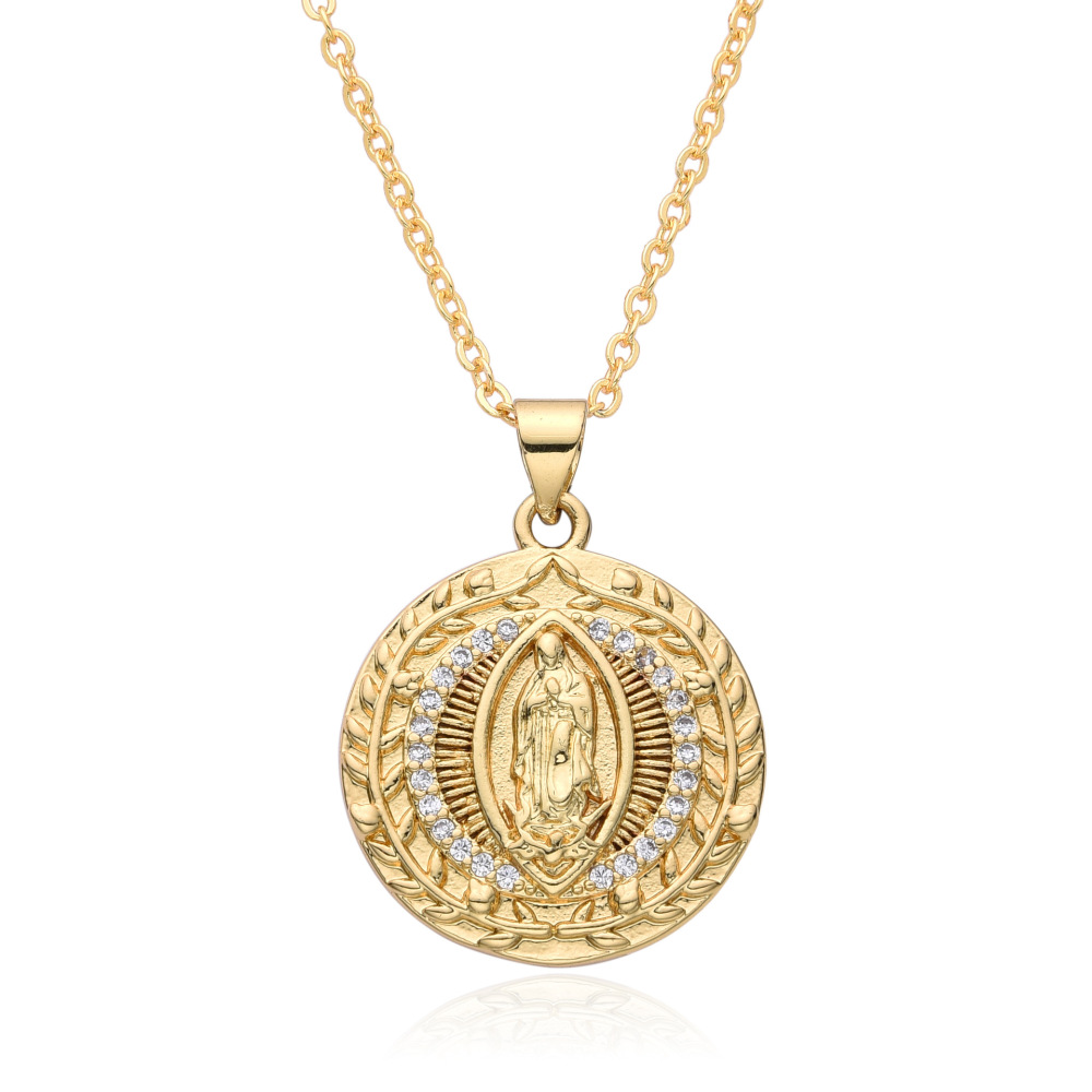 Colgante de joyería religiosa, collar de circón de diamante de la Virgen María, San Benito, joyería de tarjeta cuadrada redonda de moda retro  COPN/32-179