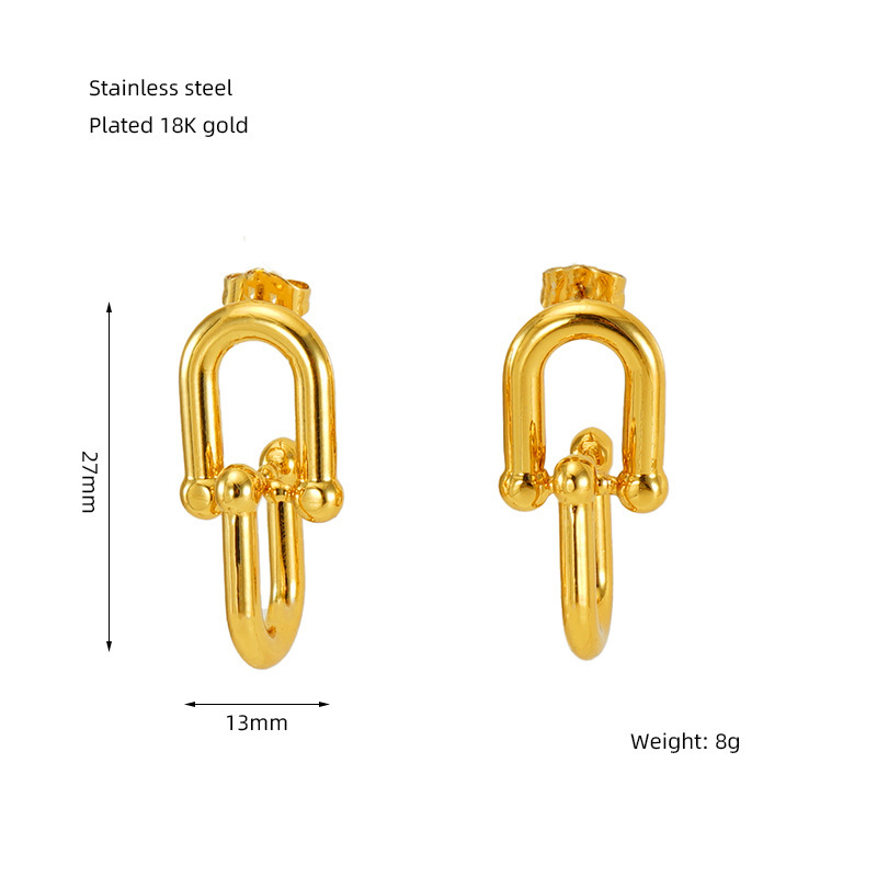 Pendientes trenzados en forma de C con hebilla de herradura de fundición de acero inoxidable estilo INS pendientes irregulares  ACRE/38-184