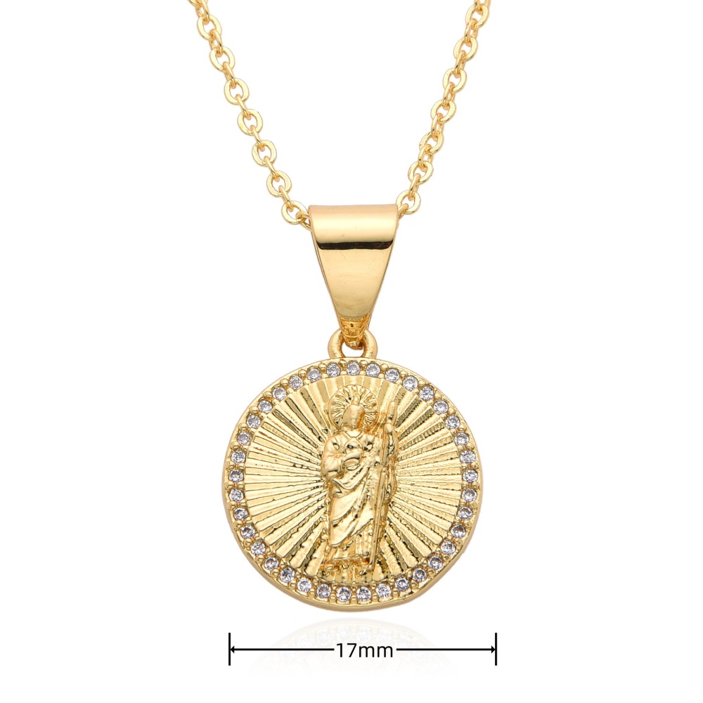 Colgante de joyería religiosa, collar de circón de diamante de la Virgen María, San Benito, joyería de tarjeta cuadrada redonda de moda retro  COPN/32-179