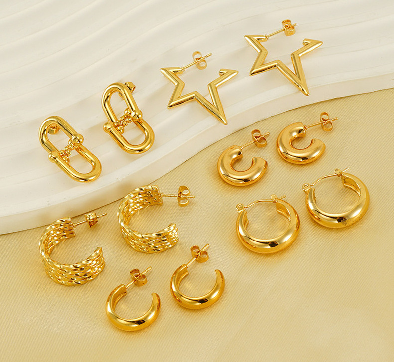 Pendientes trenzados en forma de C con hebilla de herradura de fundición de acero inoxidable estilo INS pendientes irregulares  ACRE/38-184