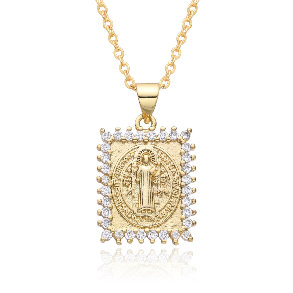 Colgante de joyería religiosa Virgen María San Benito diamante collar de circón retro moda ovalada redonda cruz cuadrada joyería  COPN/32-177