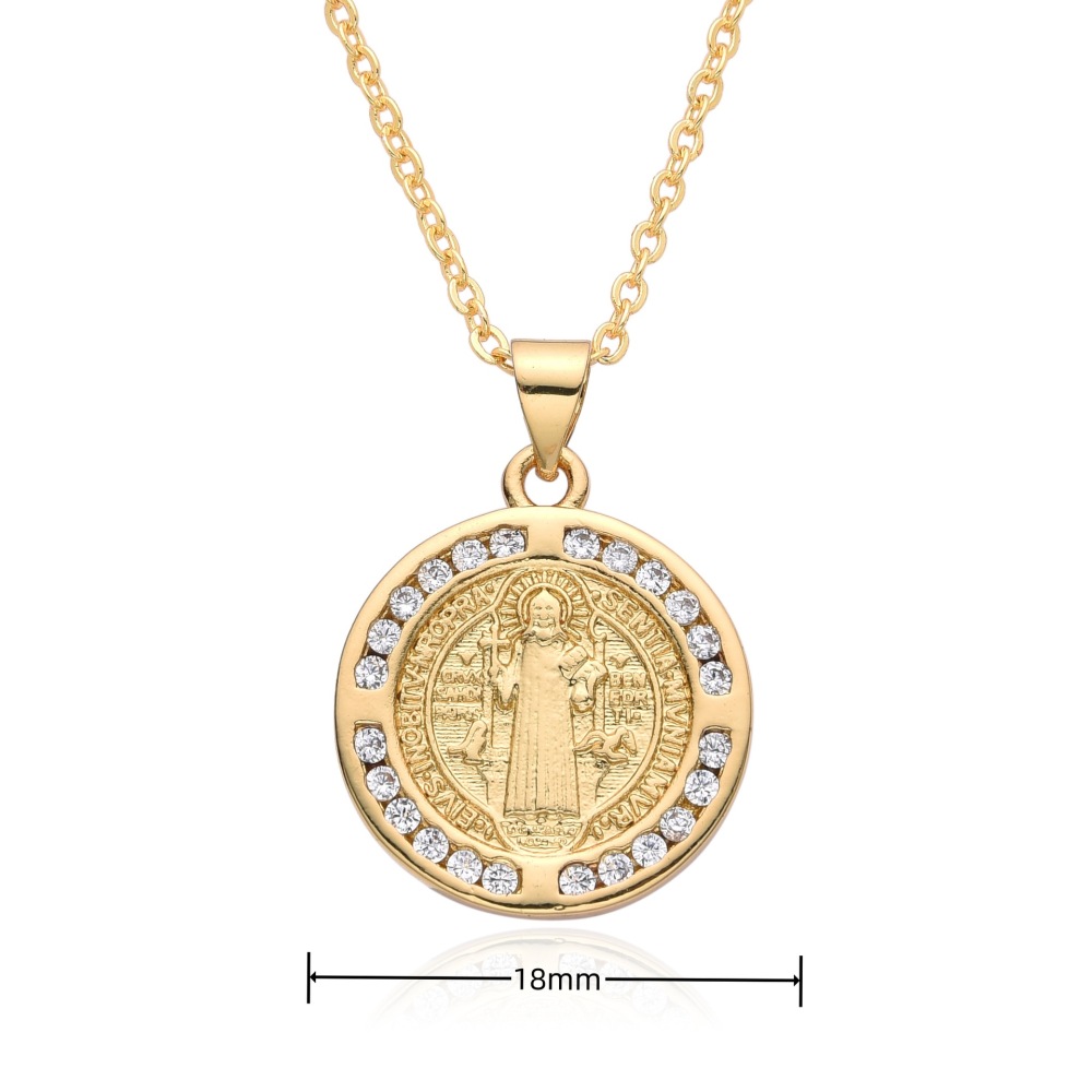 Colgante de joyería religiosa, collar de circón de diamante de la Virgen María, San Benito, joyería de tarjeta cuadrada redonda de moda retro  COPN/32-179