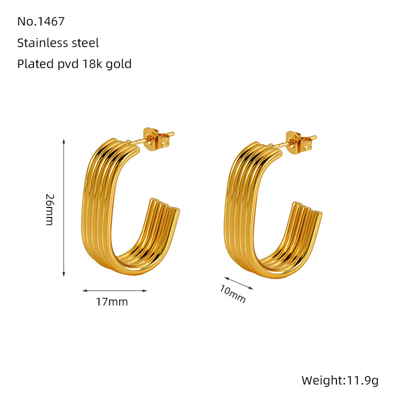 Pendientes de acero inoxidable de oro de 18 quilates que no se decoloran, pendientes de alambre redondo multicapa de acero inoxidable, pendientes con hebilla ovalada  ACRE/38-191
