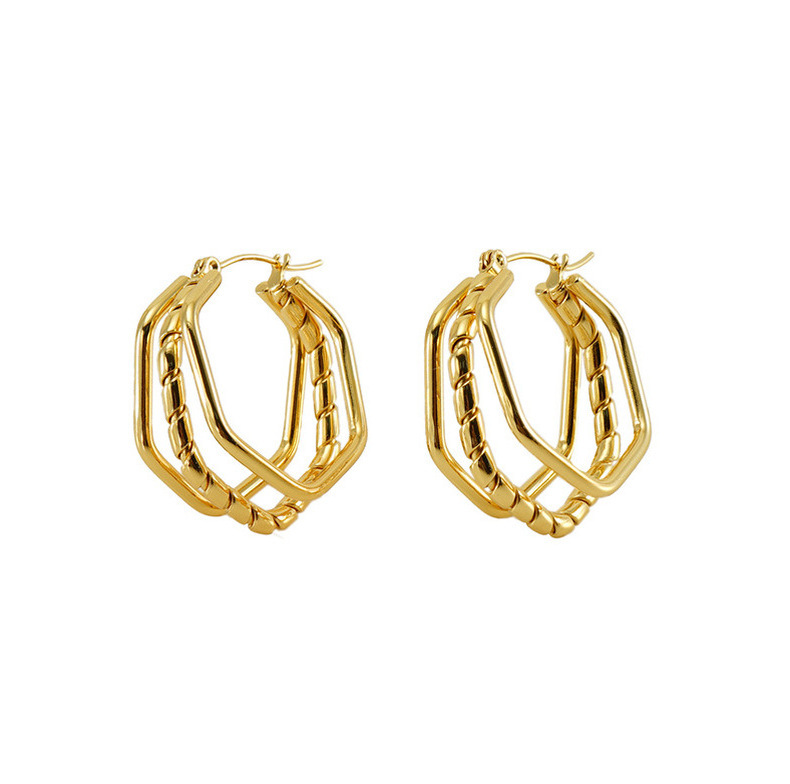 Venta al por mayor, pendientes irregulares geométricos retro de múltiples líneas, pendientes de línea retorcida con personalidad geométrica, pendientes de acero de titanio  ACRE/38-190