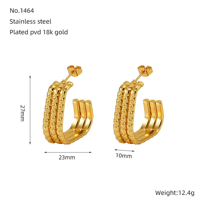 Pendientes de acero inoxidable multicapa con alambre trenzado estilo INS, pendientes con patrón geométrico fundido, pendientes para mujer  ACRE/38-193