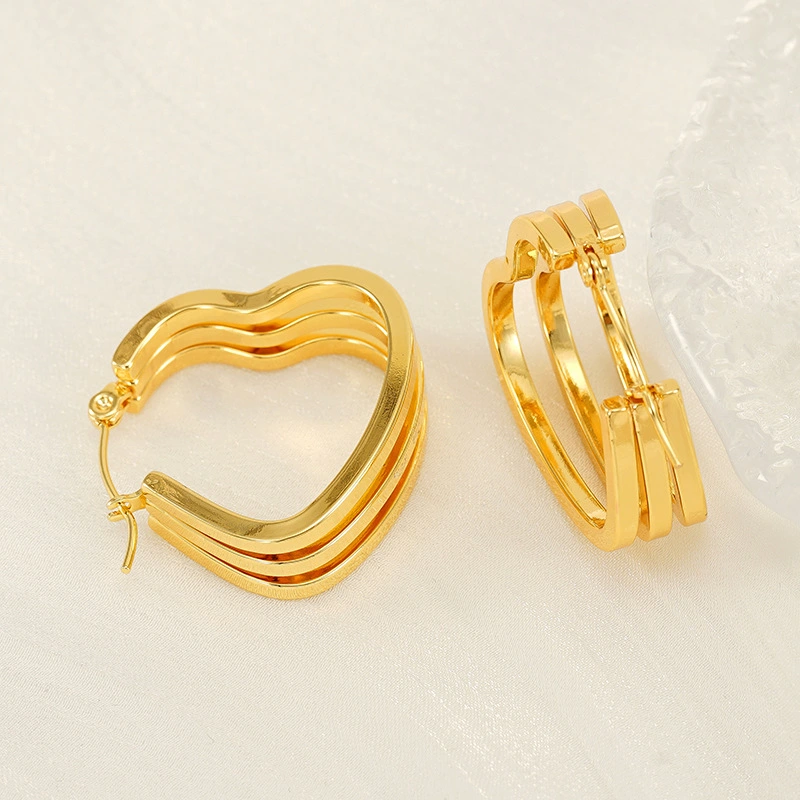 Pendientes de acero inoxidable multicapa con alambre trenzado de alambre redondo estilo INS, aretes con patrón de forma geométrica moldeada, aretes para mujer  ACRE/38-194