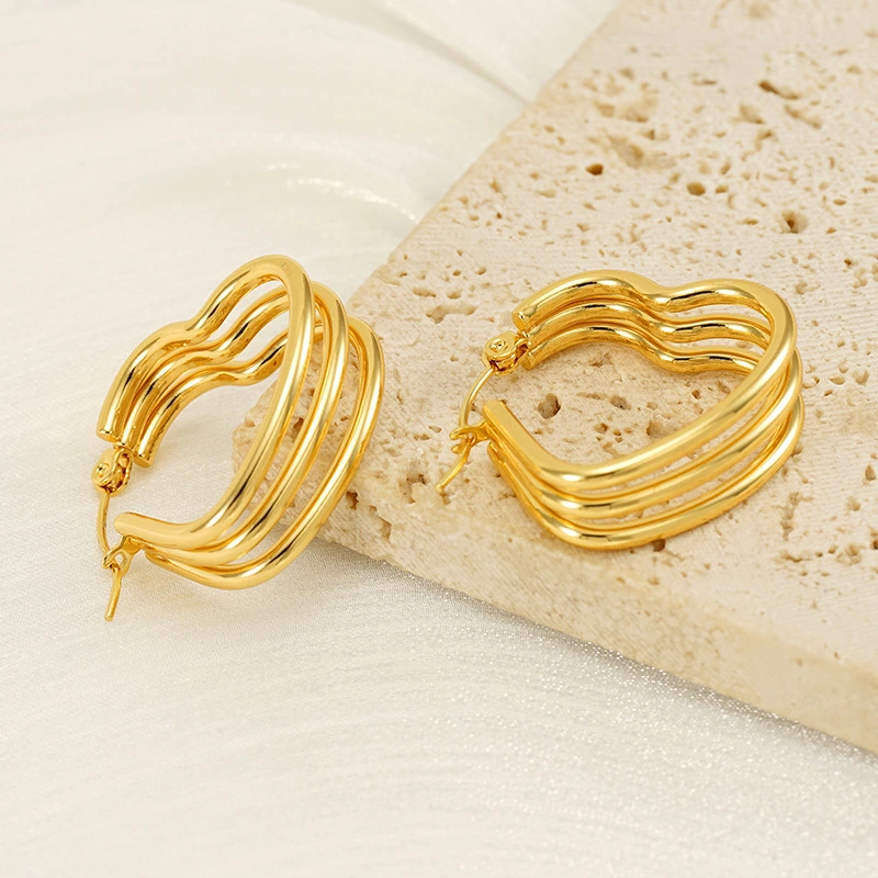 Pendientes de acero inoxidable multicapa con alambre trenzado de alambre redondo estilo INS, aretes con patrón de forma geométrica moldeada, aretes para mujer  ACRE/38-194