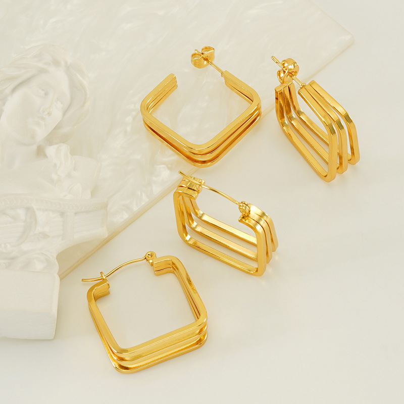 Venta al por mayor, pendientes irregulares geométricos retro de múltiples líneas, pendientes de línea retorcida con personalidad geométrica, pendientes de acero de titanio  ACRE/38-190